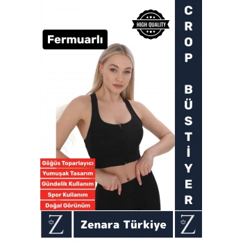 Yüksek Kaliteli Sarkma Önleyen Göğüs Toparlayıcı Spor Gündelik Kullanım Fermuarlı Şık Crop Büstiyer