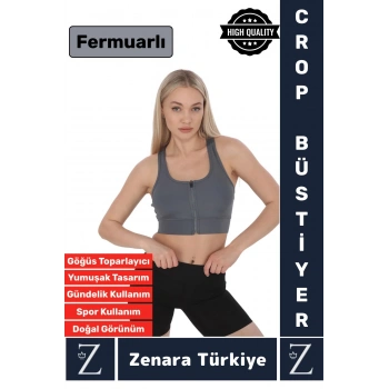 Yüksek Kaliteli Sarkma Önleyen Göğüs Toparlayıcı Spor Gündelik Kullanım Fermuarlı Şık Crop Büstiyer