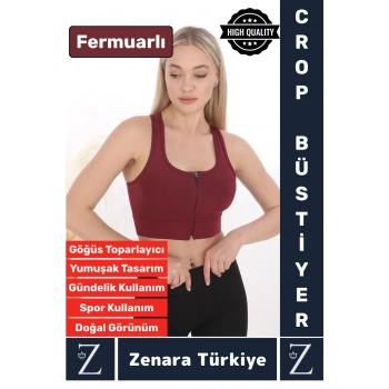 Yüksek Kaliteli Sarkma Önleyen Göğüs Toparlayıcı Spor Gündelik Kullanım Fermuarlı Şık Crop Büstiyer