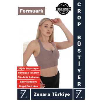 Yüksek Kaliteli Sarkma Önleyen Göğüs Toparlayıcı Spor Gündelik Kullanım Fermuarlı Şık Crop Büstiyer