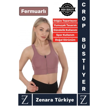 Yüksek Kaliteli Sarkma Önleyen Göğüs Toparlayıcı Spor Gündelik Kullanım Fermuarlı Şık Crop Büstiyer