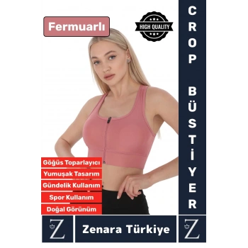Yüksek Kaliteli Sarkma Önleyen Göğüs Toparlayıcı Spor Gündelik Kullanım Fermuarlı Şık Crop Büstiyer