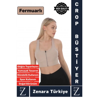 Yüksek Kaliteli Sarkma Önleyen Göğüs Toparlayıcı Spor Gündelik Kullanım Fermuarlı Şık Crop Büstiyer