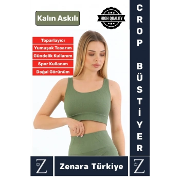 Yüksek Kaliteli Göğüs Toparlayan Sarkma Önleyen Gündelik Spor Kullanım Kalın Askılı Crop Büstiyer