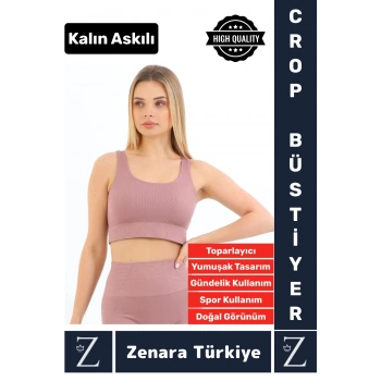 Yüksek Kaliteli Göğüs Toparlayan Sarkma Önleyen Gündelik Spor Kullanım Kalın Askılı Crop Büstiyer