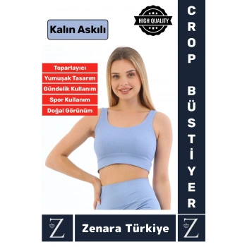 Yüksek Kaliteli Göğüs Toparlayan Sarkma Önleyen Gündelik Spor Kullanım Kalın Askılı Crop Büstiyer