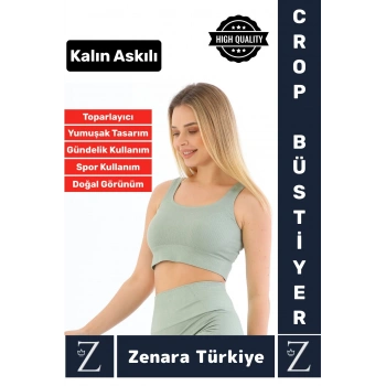 Yüksek Kaliteli Göğüs Toparlayan Sarkma Önleyen Gündelik Spor Kullanım Kalın Askılı Crop Büstiyer