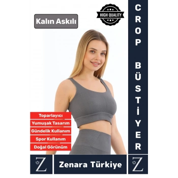 Yüksek Kaliteli Göğüs Toparlayan Sarkma Önleyen Gündelik Spor Kullanım Kalın Askılı Crop Büstiyer