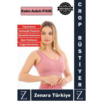 Özel Model Göğüs Toparlayan Sarkma Önleyen Gündelik Spor Kullanım Kalın Askılı Fitilli Crop Büstiyer