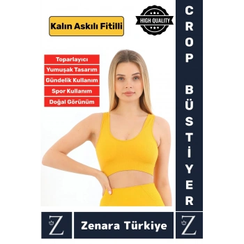 Özel Model Göğüs Toparlayan Sarkma Önleyen Gündelik Spor Kullanım Kalın Askılı Fitilli Crop Büstiyer