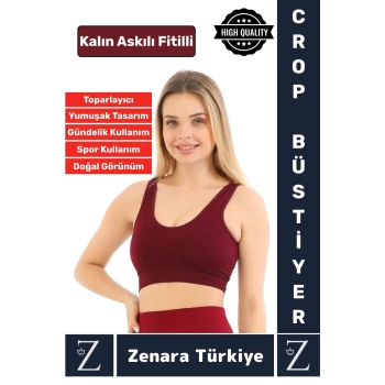 Özel Model Göğüs Toparlayan Sarkma Önleyen Gündelik Spor Kullanım Kalın Askılı Fitilli Crop Büstiyer