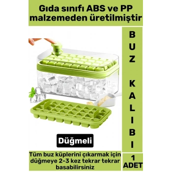 Premium Yeni Nesil Kompakt Pratik Buz Küpü Çıkarma Soğuk İçecek Kokteyl 32 Yuvalı Düğmeli Buz Kalıbı