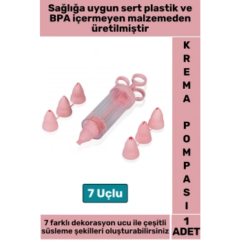 Premium BPA Free Pratik Kolay Temizlenir Plastik Mutfak Hamur Kek Pasta Süsleme 7 Uçlu Krema Pompası