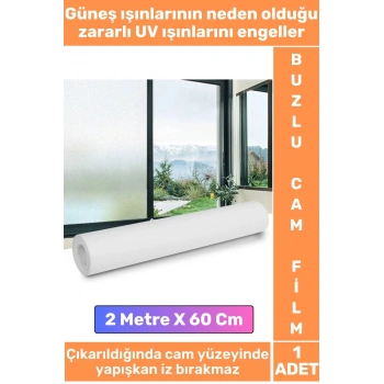 Premium İz Bırakmaz İç Göstermez Gizlilik Ofis Salon Banyo UV Koruyucu Buzlu Cam Film 2Metre X 60 Cm
