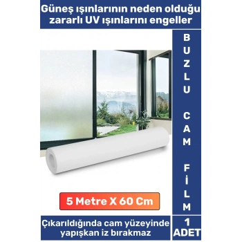 Premium İz Bırakmaz İç Göstermez Gizlilik Ofis Salon Banyo UV Koruyucu Buzlu Cam Film 5Metre X 60 Cm