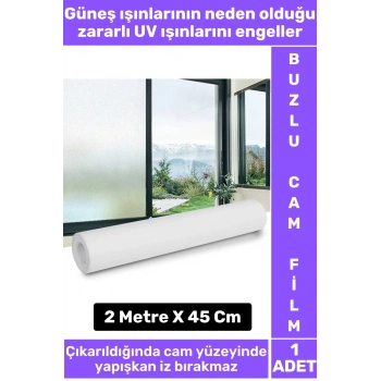 İz Bırakmaz İç Göstermez Gizlilik Ofis Salon Banyo UV Koruyucu Buzlu Cam Film 2Metre X 45 Cm