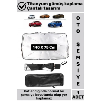 Premium Titanyum Gümüş Kaplama Uzun Ömürlü UV Koruyucu Araç İçi Ön Cam Şemsiye Güneşlik