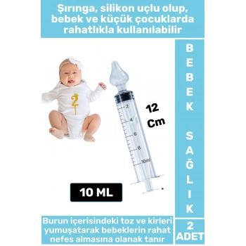 Bebek Burun Şırıngası Burun Temizleme Kiti Silikon Uçlu Burun Nazal Yıkama Aspiratörü 2 Adet