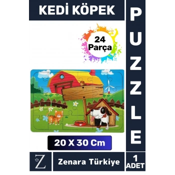 Eğlenceli Eğitici Görsel Algı Problem Çözme Becerisi Çocuk Büyük Boy PUZZLE 24 Parça KEDİ KÖPEK