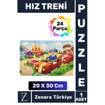 Eğlenceli Eğitici Görsel Algı Problem Çözme Becerisi Çocuk Büyük Boy PUZZLE 24 Parça HIZ TRENİ