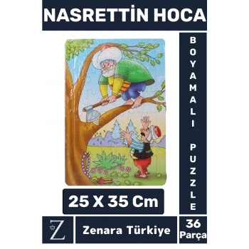 Eğlenceli Eğitici Görsel Algı Motor Becerisi Geliştiren Çocuk Boyamalı PUZZLE 36Parça NASREDDİN HOCA