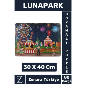 Eğlenceli Eğitici Görsel Algı Motor Becerisi Geliştiren Çocuk Boyamalı PUZZLE 80 Parça LUNAPARK