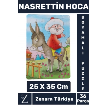 Eğitici Görsel Algı Motor Becerisi Geliştiren Eğlenceli Çocuk Boyamalı PUZZLE 36Parça NASREDDİN HOCA