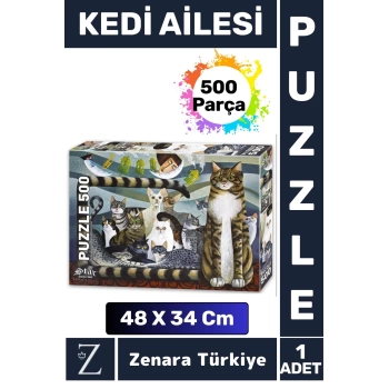 Premium Eğlenceli Eğitici Görsel Algı Motor Becerisi Geliştiren Çocuk PUZZLE 500 Parça KEDİ AİLESİ