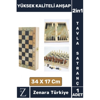 Premium Yüksek Kaliteli Ahşap Arkadaş Oyun Hediyelik Ahşap Tavla Satranç 2 in 1 Oyun Seti 34 X 17 Cm