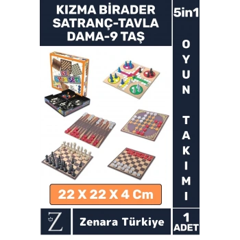 Elit Model Eğitici Eğlenceli Çocuk Yetişkin Kızma Birader Satranç Tavla Dama 9 Taş 5 in 1 OYUN SETİ
