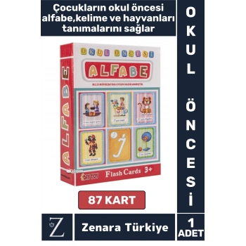 Okul Öncesi Eğitici Görsel Algı Alfabe Kelime Nesne Hayvan Tanıtıcı MEB Uyumlu 87 Kart ALFABE