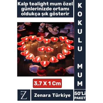 Dekoratif Ambians Sevgililer Günü Yıldönümü Gece Özel Gün Süslemesi 50 Adet KIRMIZI KALPLİ MUM