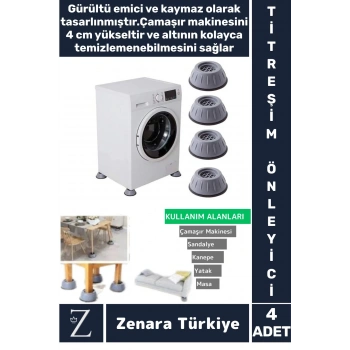 Çamaşır Makinesi Sandalye Kanepe Yatak Mobilya Titreşim Önleyici Sabitleyici Kaydırmaz Ayak 4 Adet