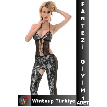 Tasarım  Gece Sevgili Özel Gün Hediyelik Likralı Tül Tulum Fantezi Vücut Çorabı