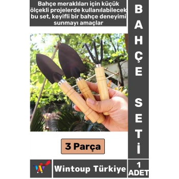 Kompakt Bahçe Hobi Piknik Kamp Toprak Düzenleme Kürek İnce Kürek Tırmık 3 Prça MİNİ AHŞAP BAHÇE SETİ