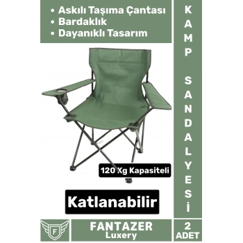 Dayanıklı Askılı Taşıma Çantalı Bardaklık Yeri 120 Kg Kapasiteli Katlanabilir Kamp Sandalyesi 2 Adet