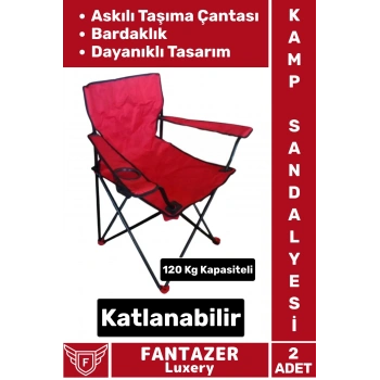 Dayanıklı Askılı Taşıma Çantalı Bardaklık Yeri 120 Kg Kapasiteli Katlanabilir Kamp Sandalyesi 2 Adet
