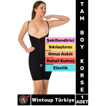 Özel Model Karın Bel Toparlayan Sıkılaştıran Çıkarılabilir Askılı Fermuarlı Ağraflı TAM BOY KORSE
