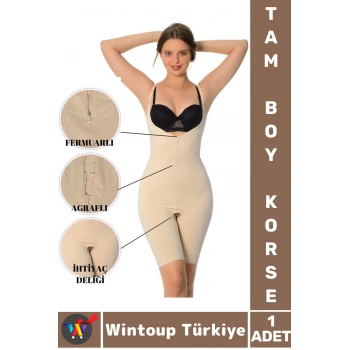 Özel Model Karın Bel Toparlayan Sıkılaştıran Çıkarılabilir Askılı Fermuarlı Ağraflı TAM BOY KORSE