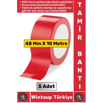 Ultra Güçlü Su Neme Dayanıklı Çok Amaçlı Montaj Onarım İzolasyon Tamir Bantı Kırmızı 48 Mmx10Mt 5 Ad