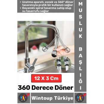 Premium 360 Derece Dönebilen Su Tasarruflu 2 Modlu Hortumlu Dayanıklı Spiral Esnek Musluk Başlığı