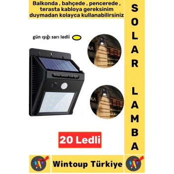 Outdoor Dış Mekan Bahçe Aydınlatma Güneş Enerjili Hareket Sensörlü Gün Işığı 20 Ledli Solar Lamba
