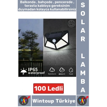 Outdoor Dış Mekan Aydınlatma Güneş Enerjili Hareket Sensörlü 3 Modlu 100 Led Solar Bahçe Lambası