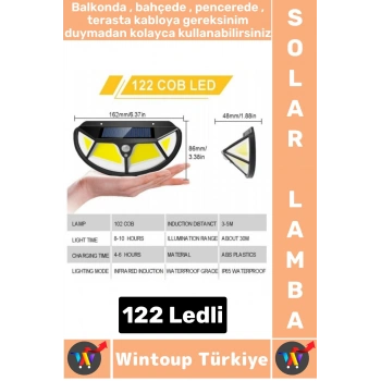 Outdoor Dış Mekan Aydınlatma Güneş Enerjili Fonksiyonel Sensör 3 Modlu 122 Led Solar Bahçe Lambası