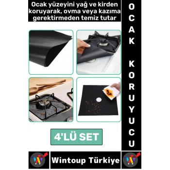 Yanmaz Yapışmaz Kaymaz Ocak Brülor Yağ Kir Koruyucu Kolay Temizlenir Ocak Koruyucu Ped 4lü Set