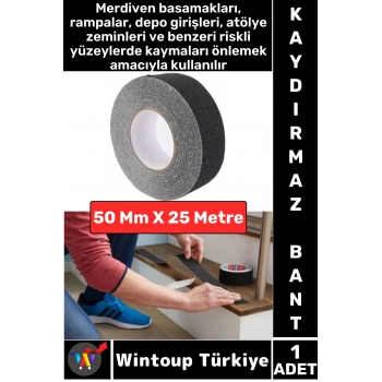 Ultra Güçlü Yapışkan İSG İş Yeri Ev Depo Kaygan Zemin Merdiven Siyah Kaydırmaz Bant 50 Mm X 25 Metre