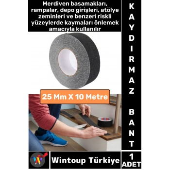 Ultra Güçlü Yapışkan İSG İş Yeri Ev Depo Kaygan Zemin Merdiven Siyah Kaydırmaz Bant 25 Mm X 10 Metre