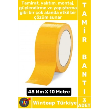 Uzun Ömürlü Su Nem Küfe Dayanıklı Çok Amaçlı SARI Montaj Onarım Tamir Bantı 48 Mm X 10 Metre 3 Adet