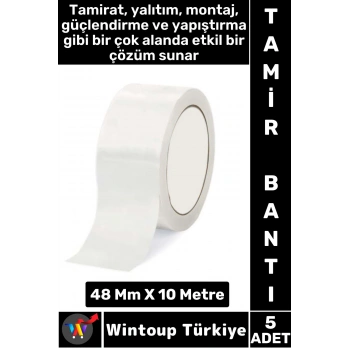 Uzun Ömürlü Su Nem Küfe Dayanıklı Çok Amaçlı BEYAZ Montaj Onarım Tamir Bantı 48 Mm X 10 Metre 5 Adet