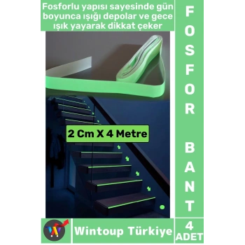 Karanlıkta Parlayan Acil Durum Çıkış Merdiven Kenar Esnek Güçlü Yapışkan Fosfor Bant 2 CmX4 Mtr 4 Ad